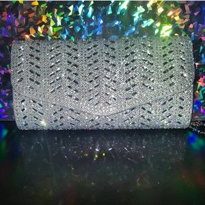 Womens Iridescent Silver Sparkly Crossbody Purse